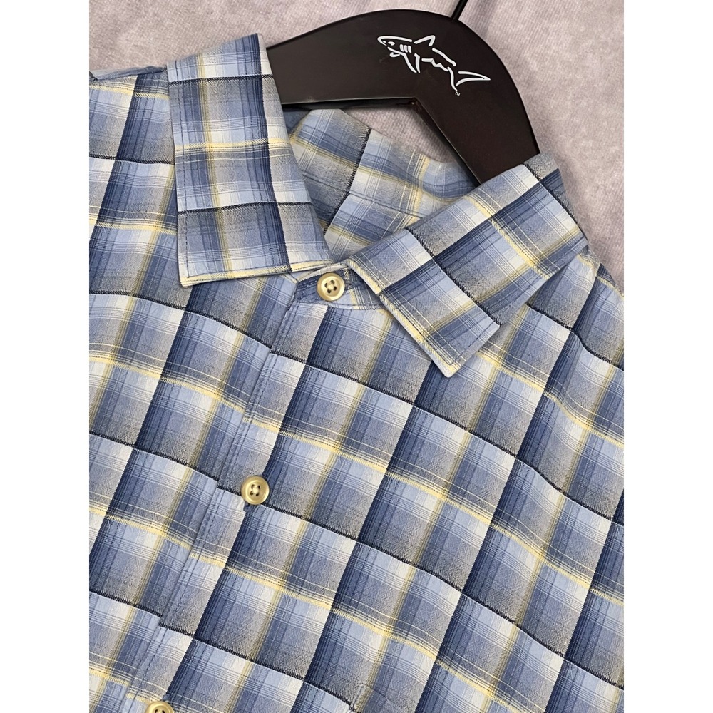 Tommy Bahama Silk Plaid Button Down Shirt Mens Large Blue Yellow Excellent - Picture 1 of 8